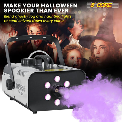 5Core 1200W Fog Smoke Machine with LED Lights - Low Lying Indoor/Outdoor Fog Maker (1L)