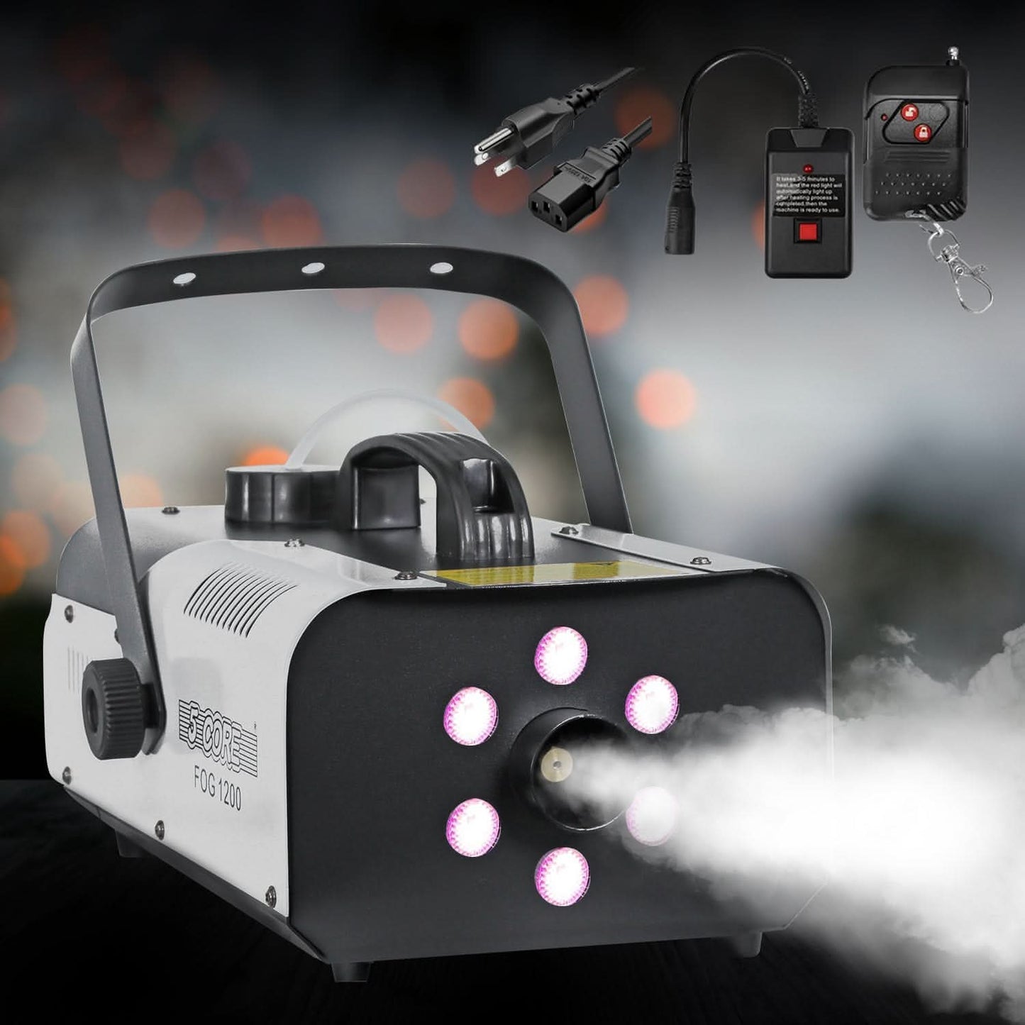 5Core 1200W Fog Smoke Machine with LED Lights - Low Lying Indoor/Outdoor Fog Maker (1L)